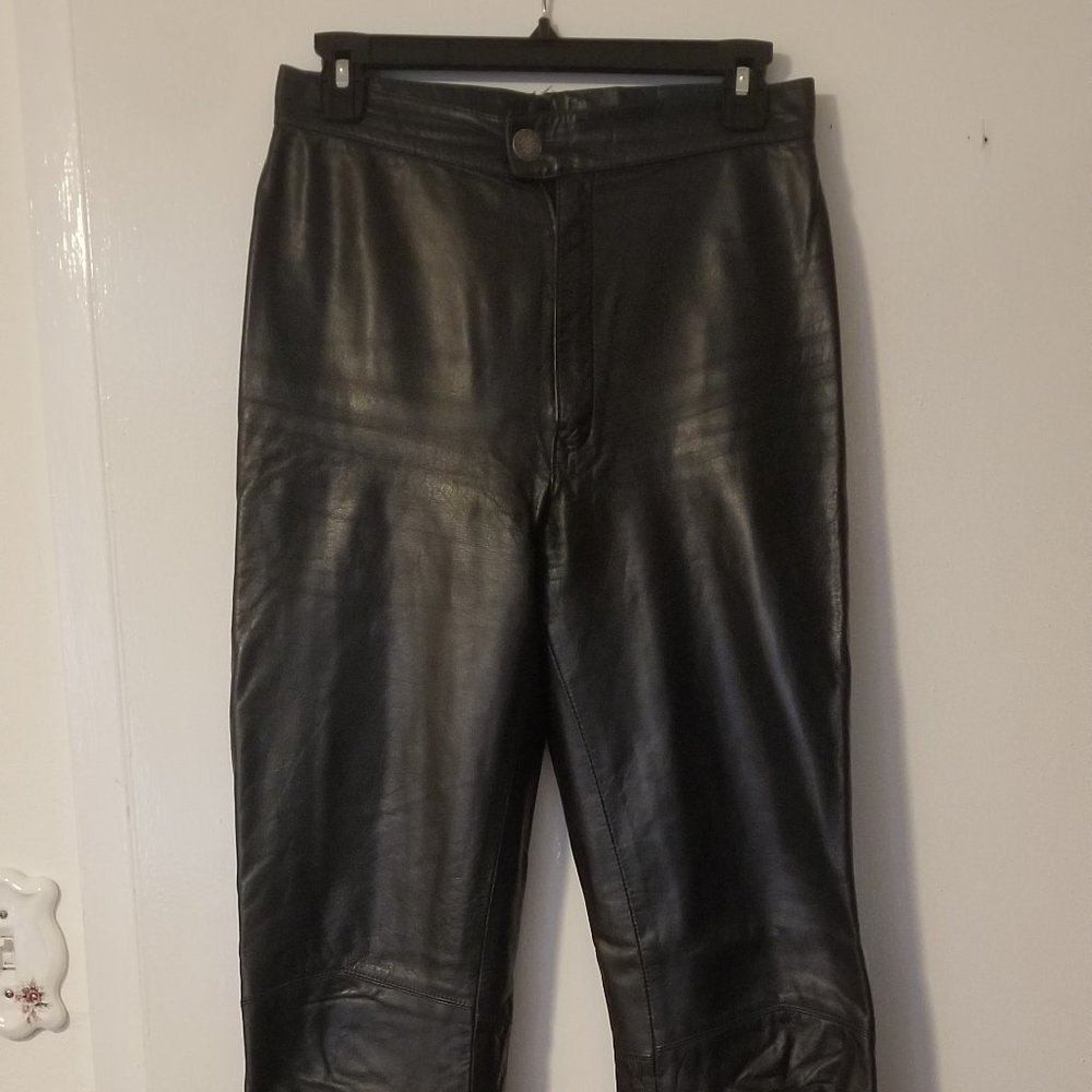 Genuine Black Leather Pants 7/8 Tall